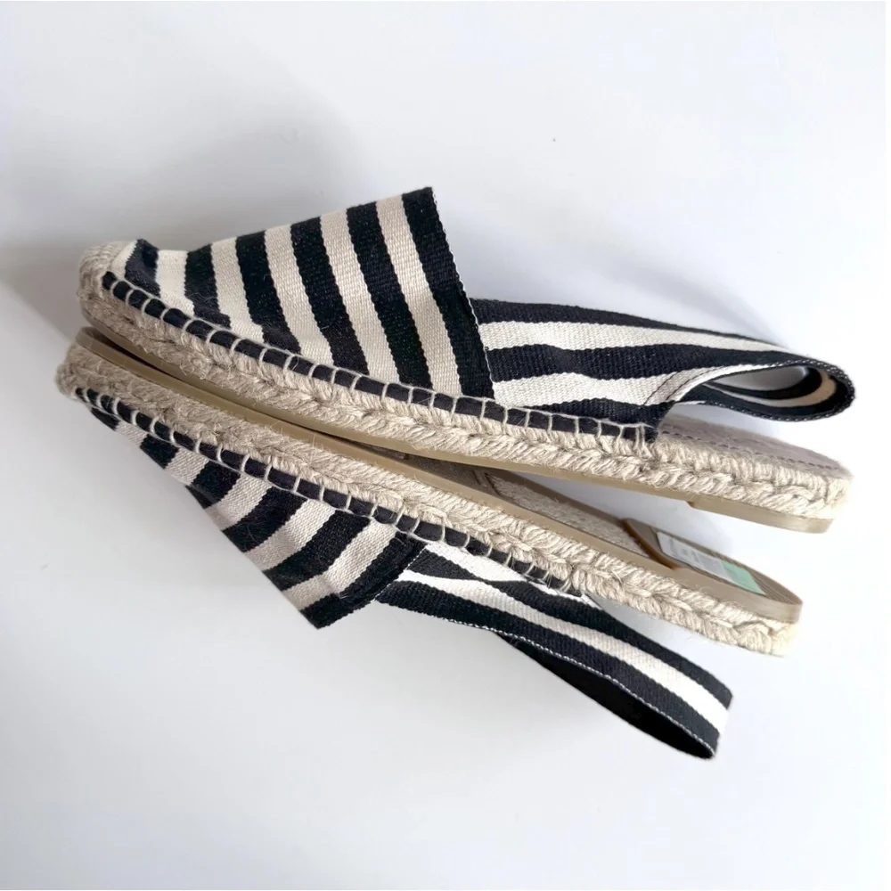 NWOT J. Crew Black and White Striped Espadrille Slingback Flats